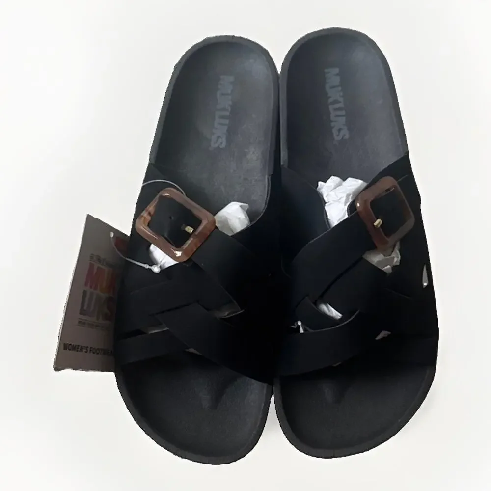 MUK LUKS NWT Women’s Black Slides With Buckle Size 8